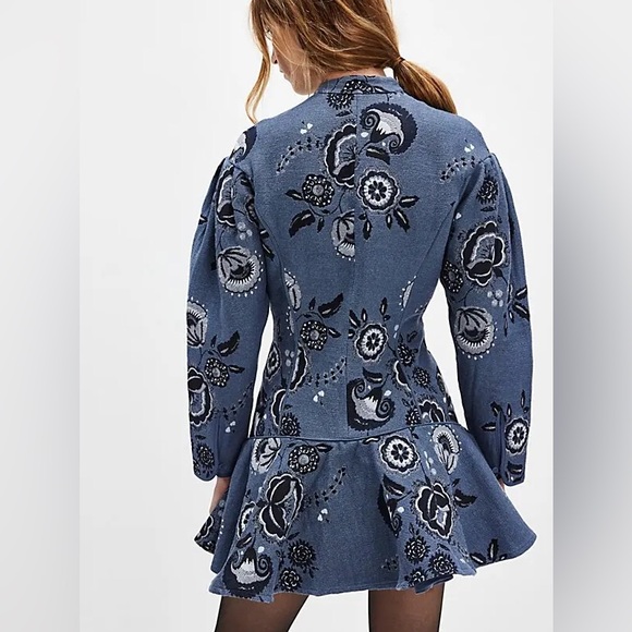 Free People x Charo Ruiz Ibiza Ara Mini Dress Small New Blue Floral Jacquard - Picture 2 of 8